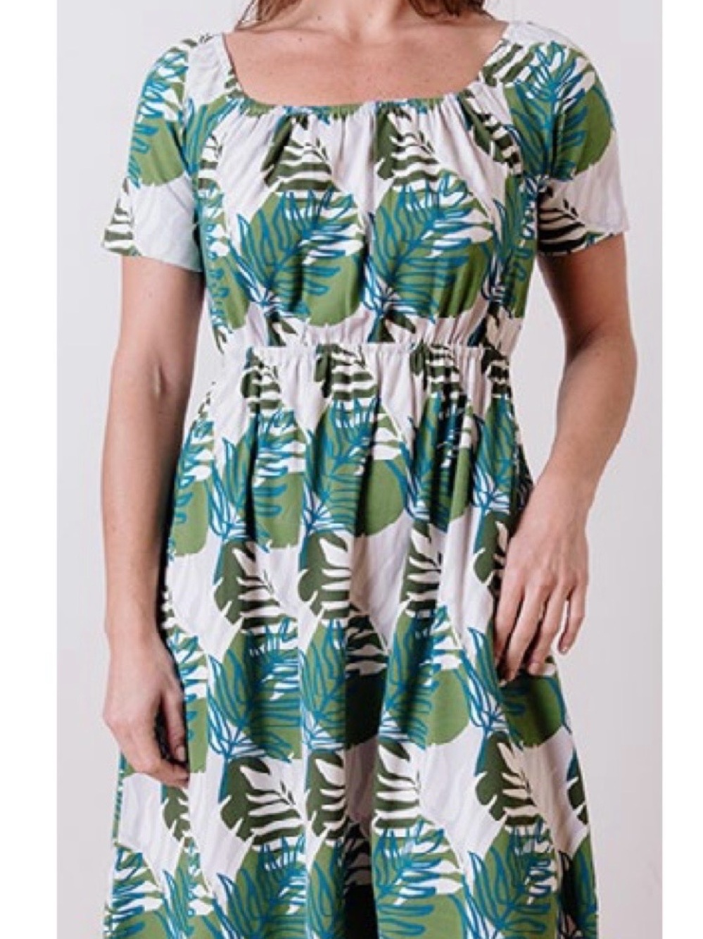 Mata Traders Green and Blue Tropical Midi Dress - NWOT